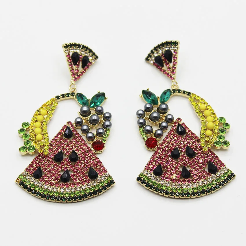Новые микро-инкрустированные цветные серьги в стиле барокко с банановым арбузом T stage fashion show 765