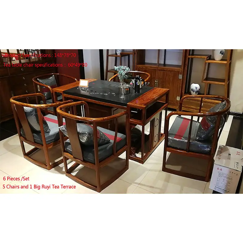 100% Handmade Rosewood Wooden Chairs Tea Table Living Room Furniture 6 Pieces / Set Hedgehog Wood Classical Antique Furniture