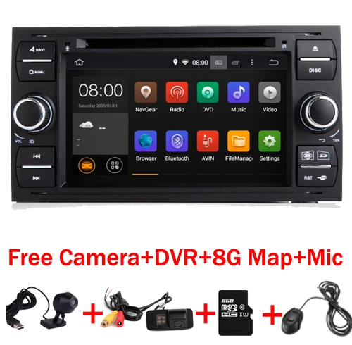 Kopen Android 7.1 1 Quad Core 1.6 GHZ 7 Inch In Dash Auto DVD speler Voor Ford Focus Transit Kuga Wifi Wifi 3G GPS Radio Gratis Camera + DVR