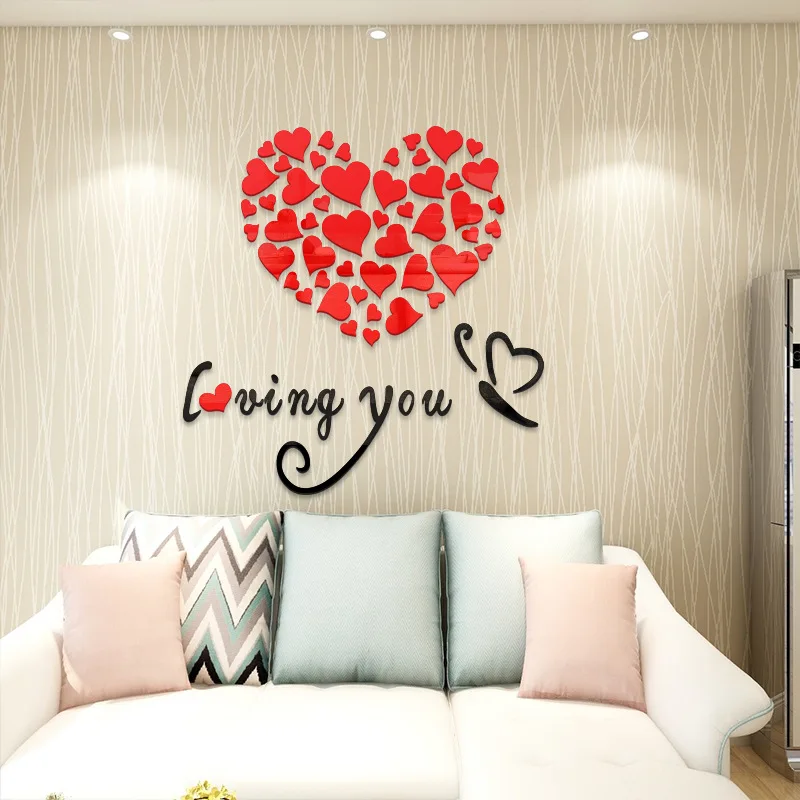 3D Mirror Lovely Heart Wall Sticker Decal DIY Home Mural Living Room House Decor