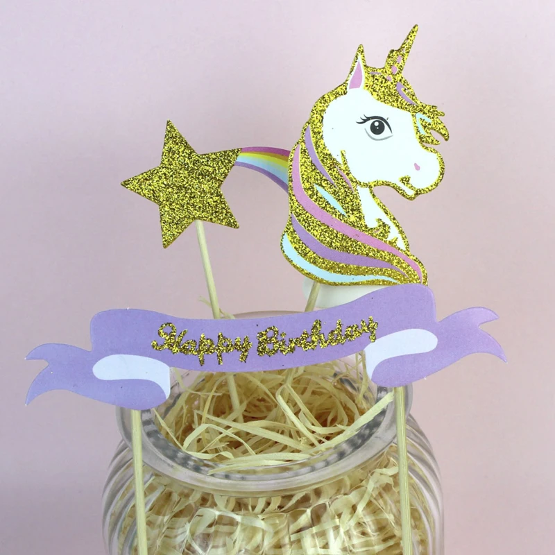 

3 Pcs/set Unicorn meteor Cake Topper Happy Birthday Party Cake Decoration Baby Shower Unicorn Party Supplies
