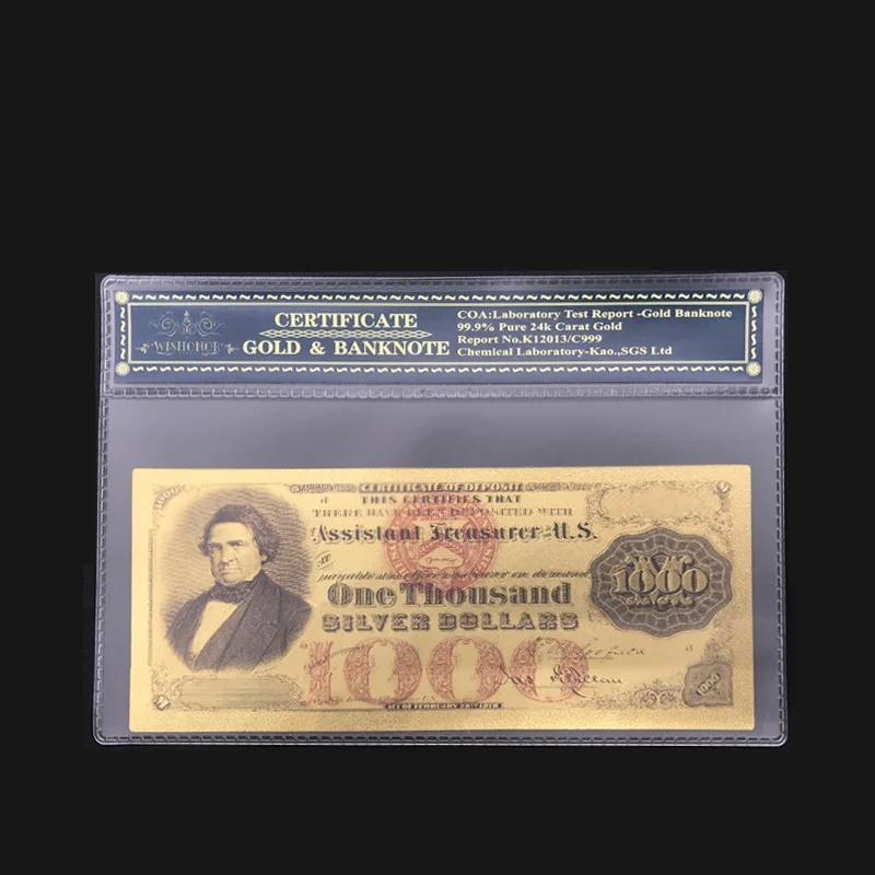 

Souvenir Gift For America 1878 Year 1000 Dollar Banknotes Dollar Bills Fake Paper Money in 24k Gold With Frame For Colletcion