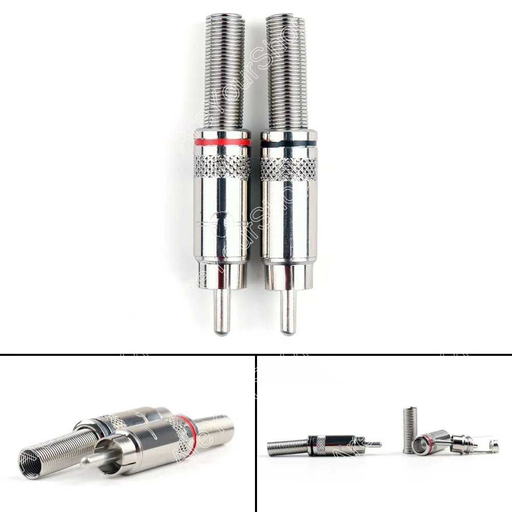 

Areyourshop Sale 4 Pcs Metal Solder RCA Male Plug With Spring Red & Black High Quality minijack plug Wire Connector