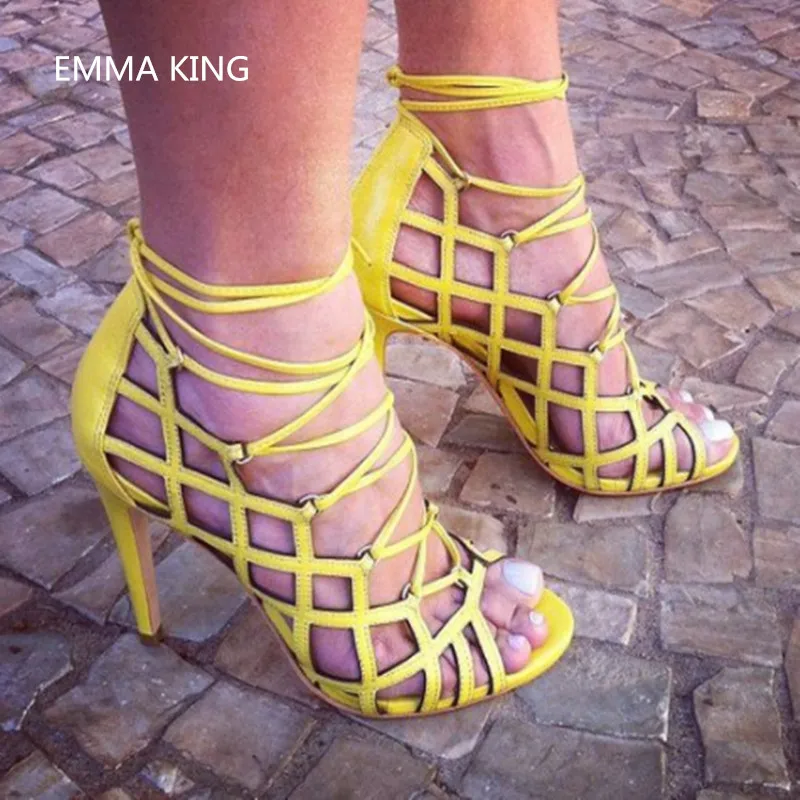 

EMMA KING Solid Hollow Women's Sandals Peep Toe Stilettos Sapatos Feminino Summer Sexy Sandalias Mujer Party Fashion Shoes Women