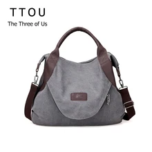 TTOU женские холщовые сумки высокого качества, женские вместительные Сумки на одно плечо, винтажные одноцветные сумки с несколькими карманами, женские сумки