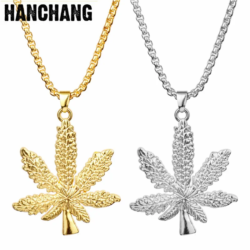 

Dropshipping Fashion Maple Leaf Stainless Steel Necklace Hemp Leaf Pednat Charm Chain Neck Lace Women Men Accessories