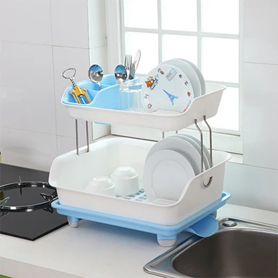 Multifunctional Dish Drainer Racks Holders Kitchen Utensils Dishes Chopsticks Storage Organizer Dish Shelf Kitchen Accessories - Color: Blue