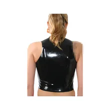 Латексный женский черный без рукавов облегающий жилет Черный Топ Размер XXS-XXL