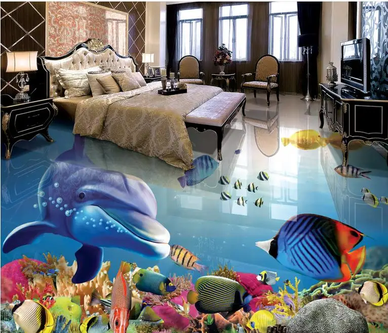 

waterproof wallpaper 3d floor painting Tropical Fish Underwater World wallpaper murals painting bathroom floors