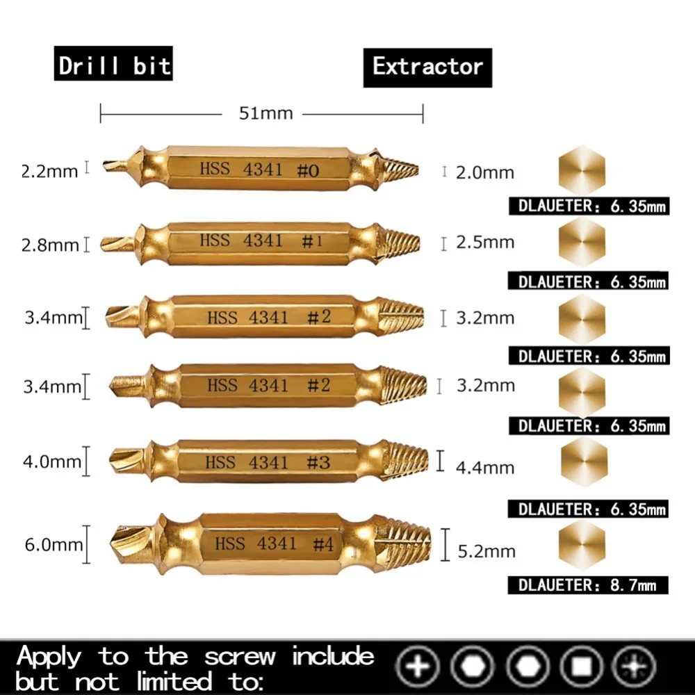 6 шт. отвертка для удаления поврежденных отверток Набор сломанных болтов отвертка для удаления винтов Deburrer