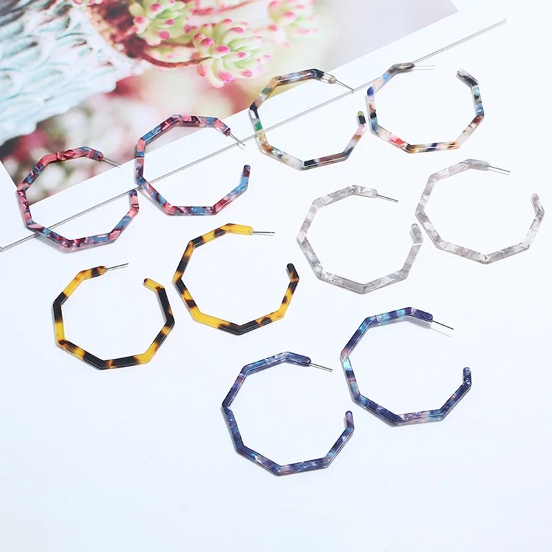 

1 Pair Vintage Leopard Acrylic Geometric Large Polygonal Hoop Earrings For Women Irregular Pendientes Jewelry Gift New