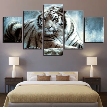 

Modular Canvas Pictures Poster Frame Modern HD Printed 5 Pieces Animal Tiger Paintings Decor For Living Room Or Bedroom Wall Art