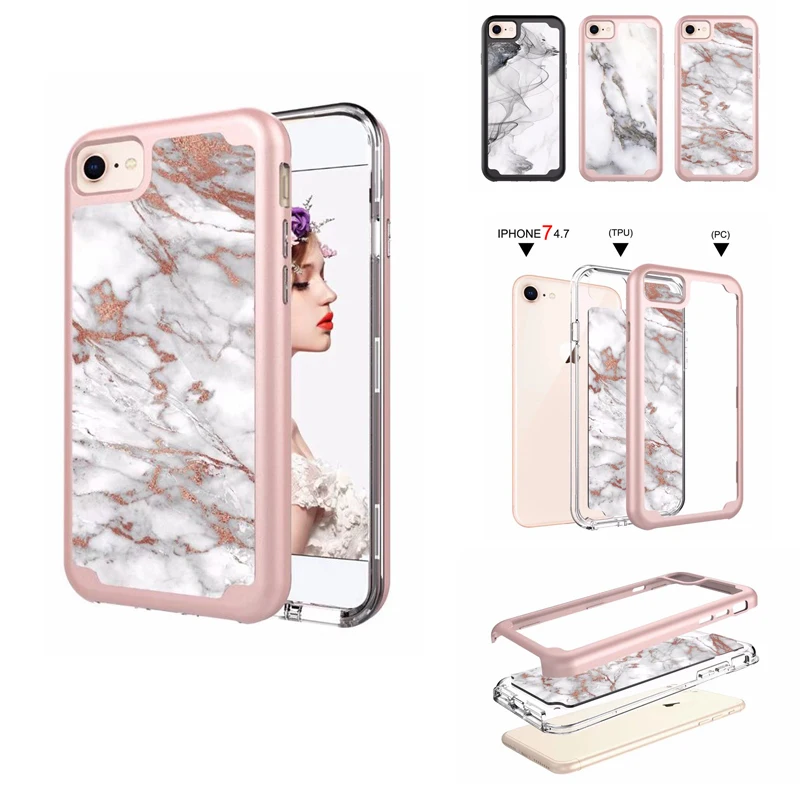 marbling Hybrid tough Protective Dual Layer Shockproof Case with Hard PC frame+Soft TPU Back for iPhone 7/iPhone 7 Plus |