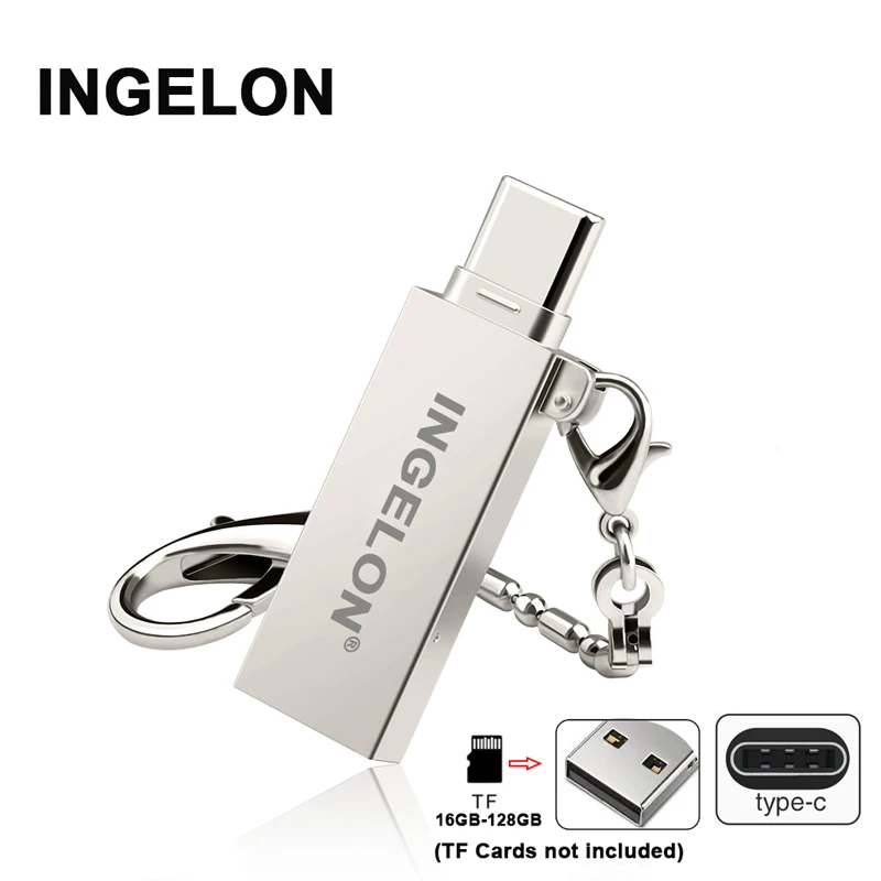 Ingelon TF Card Reader USB Type C Reader 8gb 16gb 32gb 64gb 128gb Memory Card OTG Adapter DIY LOGO Metal Cardreader for Computer (1)