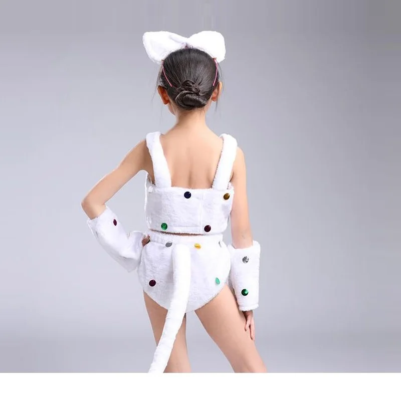 Детский костюм для девочек с изображением белого кота карнавальный костюм нарядное детское платье для дня рождения праздничная одежда с ушками и короткими рукавами и комплект одежды для ног