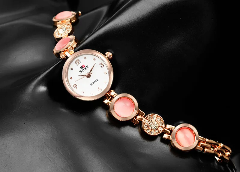 SOXY Элитный бренд розовое золото часы представительского класса Для женщин Кристалл браслет наручные часы, кварцевые наручные женские часы леди час Mujer шарик часы, наручные часы с механизмом