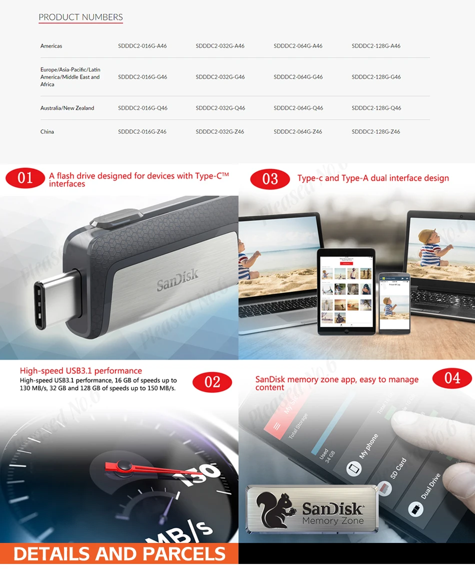 Nueva sandisk 64 GB SDDDC2 Extreme de alta velocidad tipo C USB3.1 двойной OTG USB Flash Drive 128 GB pluma unidades32 150 м/с