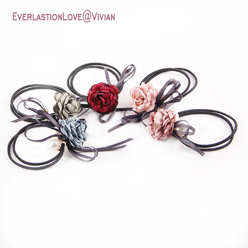 

Women Hair Accessories silk flower Headbands Ponytail Holder Girls Scrunchies Elastic Hair Bands Rubber Rope hairband decoration