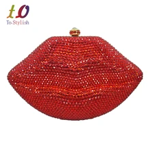 Stilvolle Diamant Abendtasche Sexy Roten Lippen Kristall Abendtasche Gold metall Parteigeldbeutel Braut Hochzeit Handtasche mit Kette tasche 88313