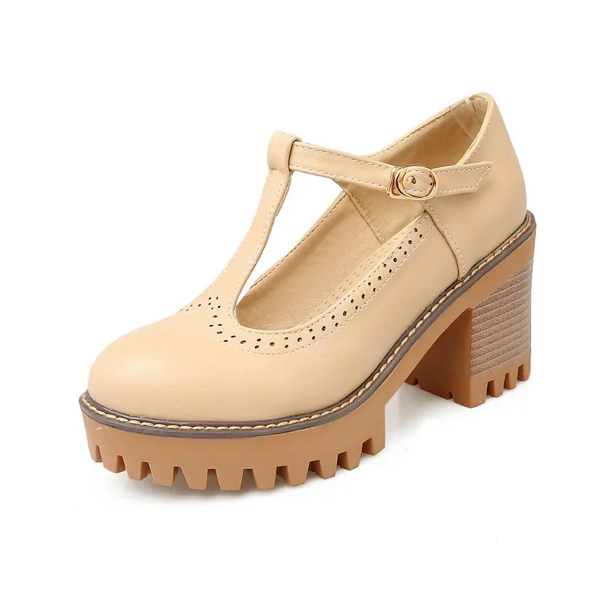 ESVEVA/ г. Пикантные женские туфли-лодочки весенне-Летняя женская обувь из искусственной кожи на платформе с Т-образным ремешком и круглым носком на высоком квадратном каблуке размеры 34-43