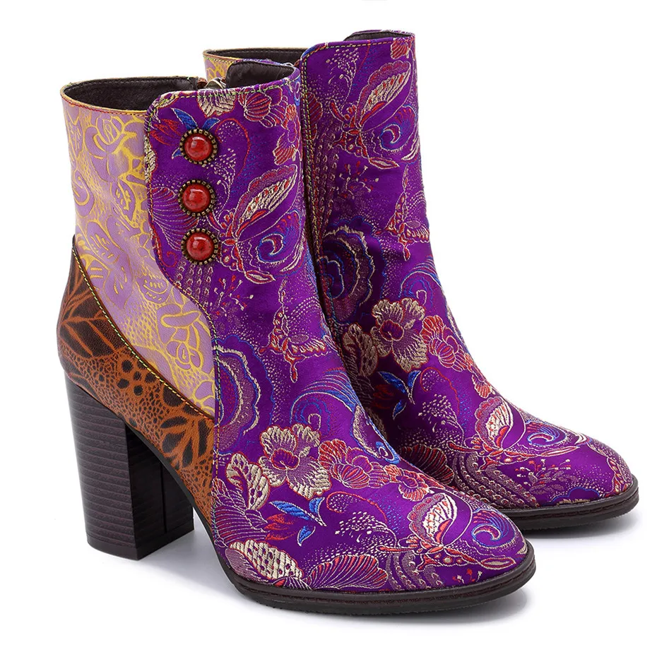 Retro Printed Genuine Leather Winter Autumn Boots Women Embroider Shoes Vintage Women High Heels Ankle Boots Plus EUR Size 36-42 (8)