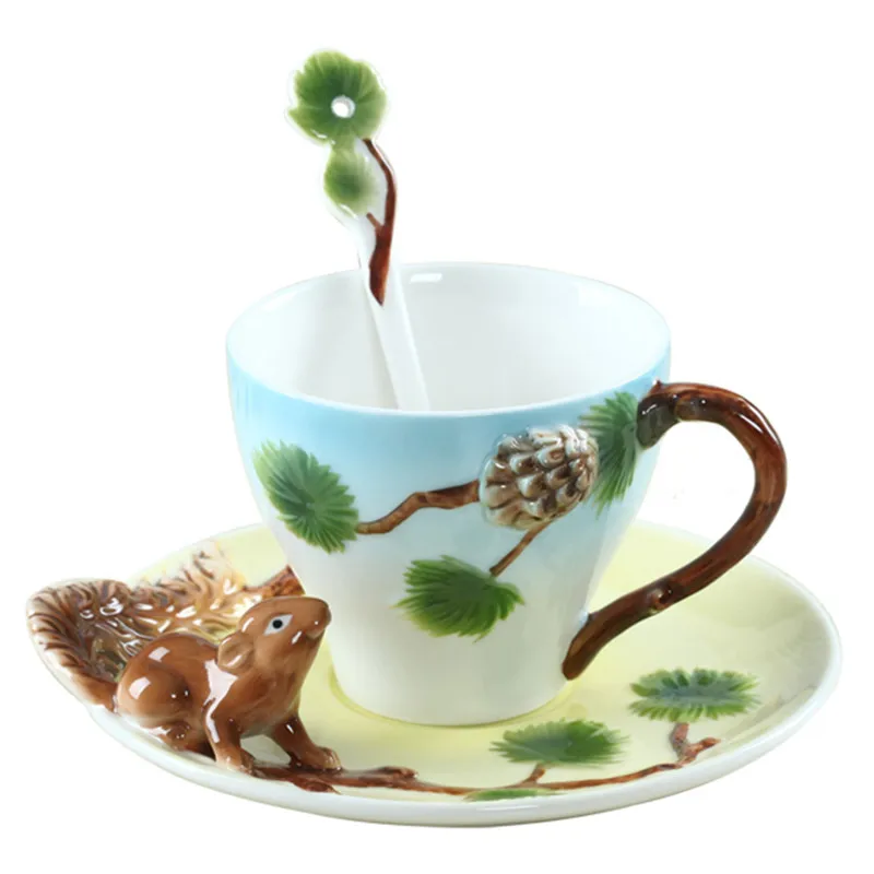 

3D Squirrel Colored Enamel Coffee Mug Cup Creative Bone China Drinkware Ceramic Tea Milk Copo Friend Gift