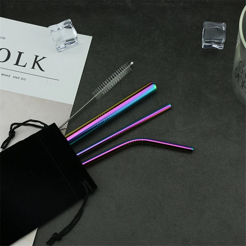 

Multicolor Metal Straw Eco friendly Reusable Straw 304 Stainless Steel Drinking Straws Straight Bent Straws with Cleaner Brush