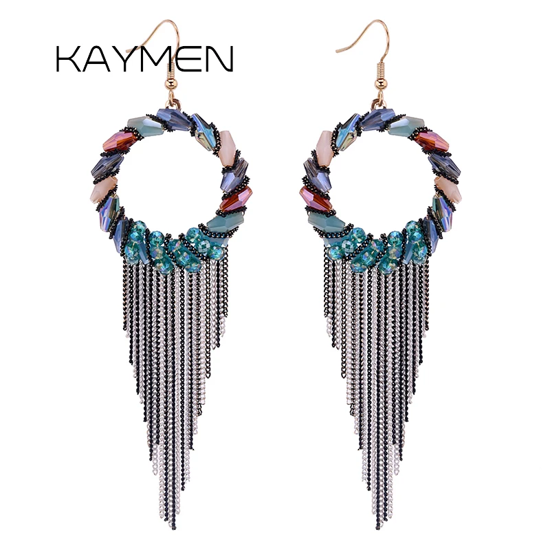 Женские серьги с кисточками KAYMEN серьги-подвески круглой формы кристаллами из