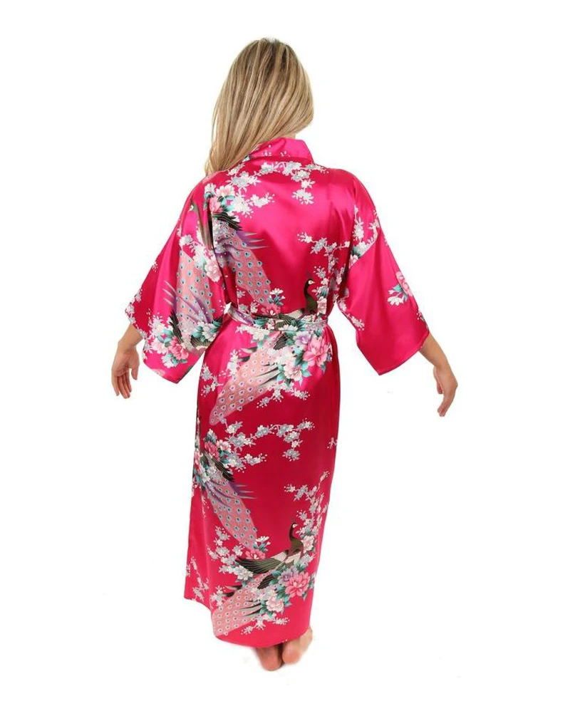 2015 шелковый халат женский атласное кимоно; наряд для женщин Цветочные халаты подружек невесты длинное кимоно халат невесты шелковый халат