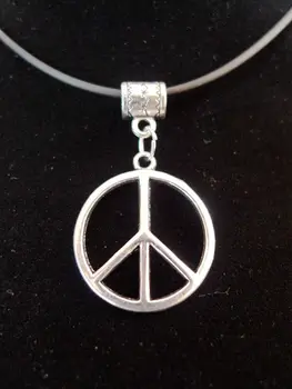 

20pcs Simple Smart Alloy Round Peace Symbol Sign Fashion Tibetan Silver Pendant Necklace Black Rubber CORD XL11131D