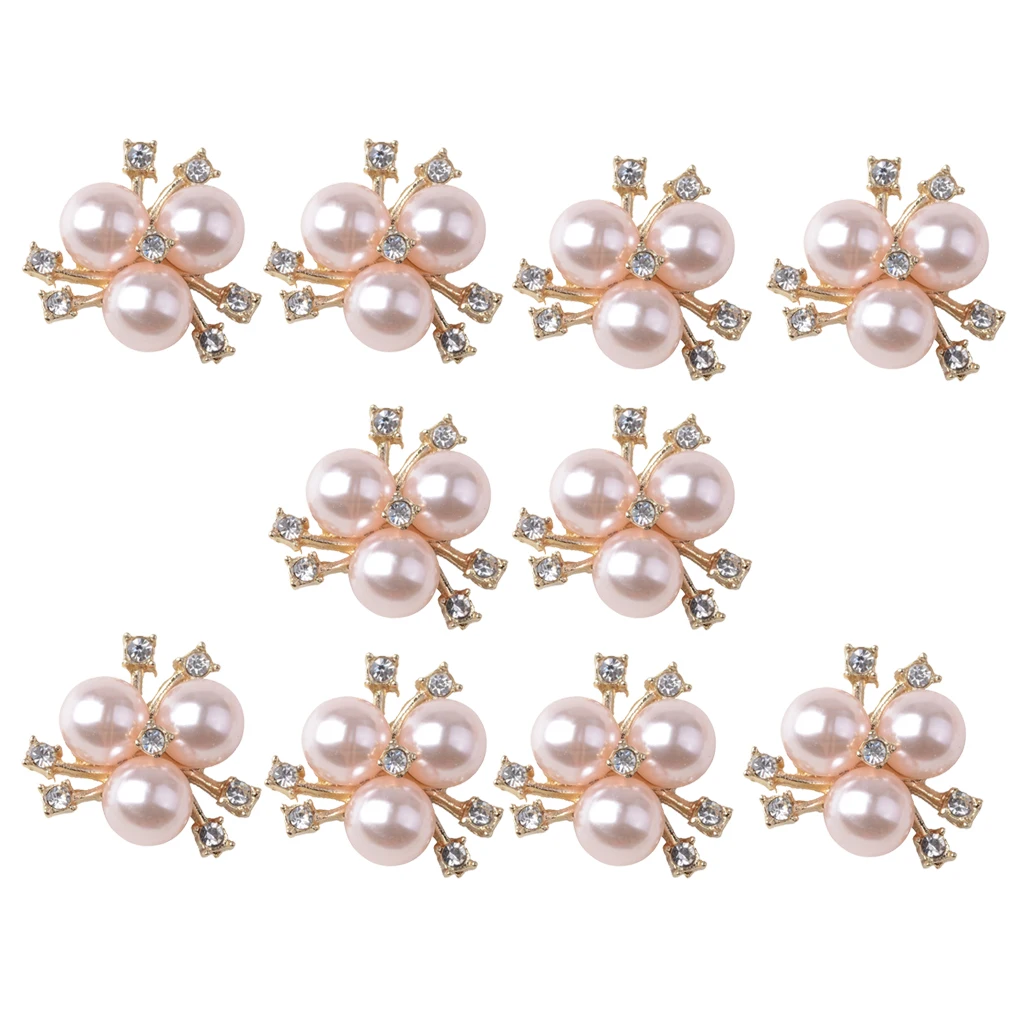 fityle 10Pcs Flatback Buttons, Alloy + Rhinestone + Pearl, Light Pink Crystal Embellishments for Wedding Dress, Head Band Decor