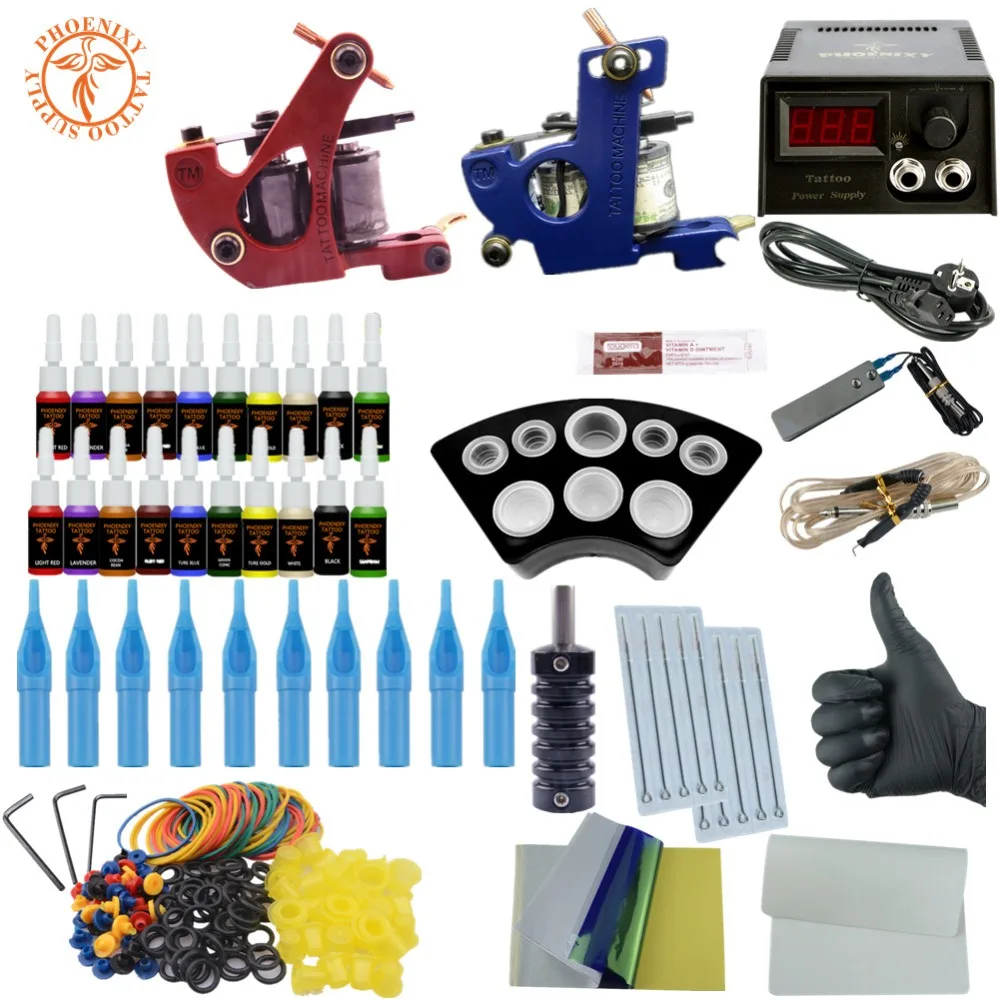 

Professional Tattoo Kit 2 Tattoo Machine Set 20 Colors Ink Set Power Supply Body Art Tattoo Tools Permanent Complete Tattoo Set