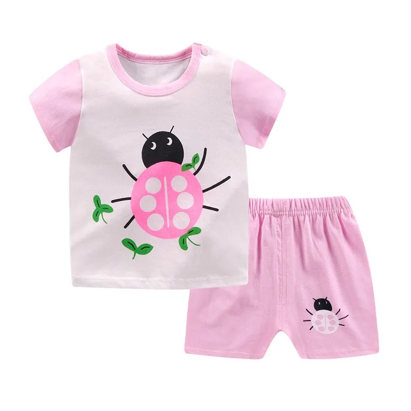 

Summer Baby Boys Girls Short Sleeve Cartoon Animal Print T-shirt Tops+Shorts Suits Casual Outfits Sets