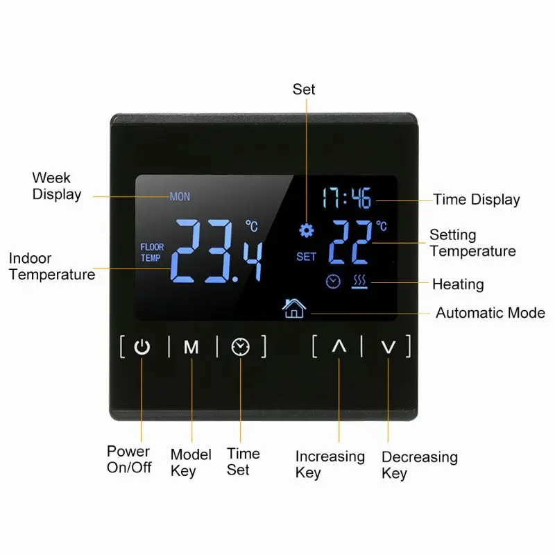 

LCD Touch Screen Thermostat Electric Floor Heating System Water Heating Thermoregulator AC85-240V Temperature Controller 110V 22