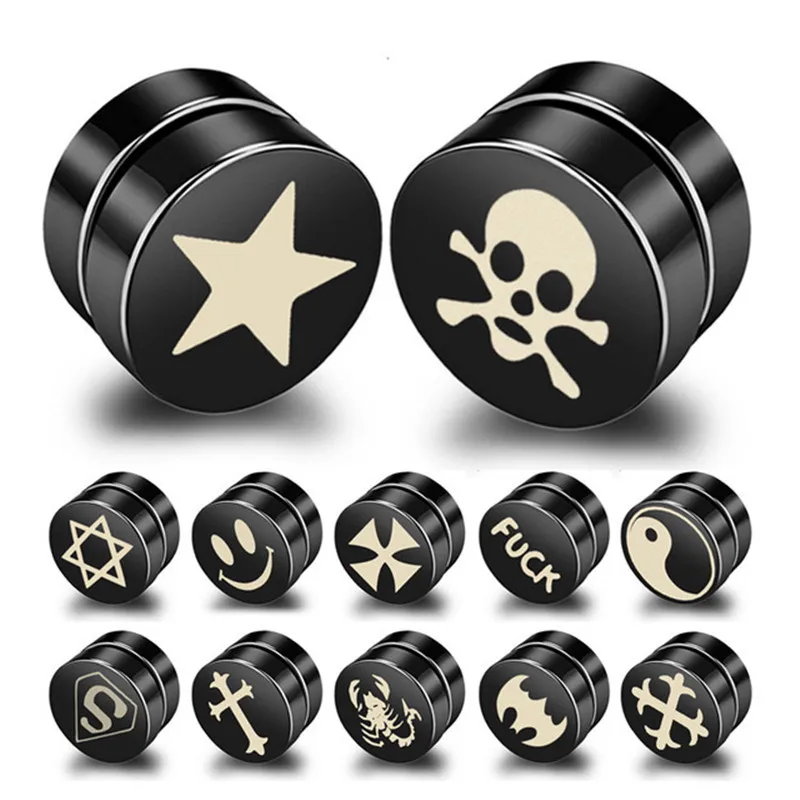 

1piece Round Stainless steel Magnetic Earring Clip Cross Skull Scorpion For Women Classic Punk Hip Hop Ear jewelry Gifts