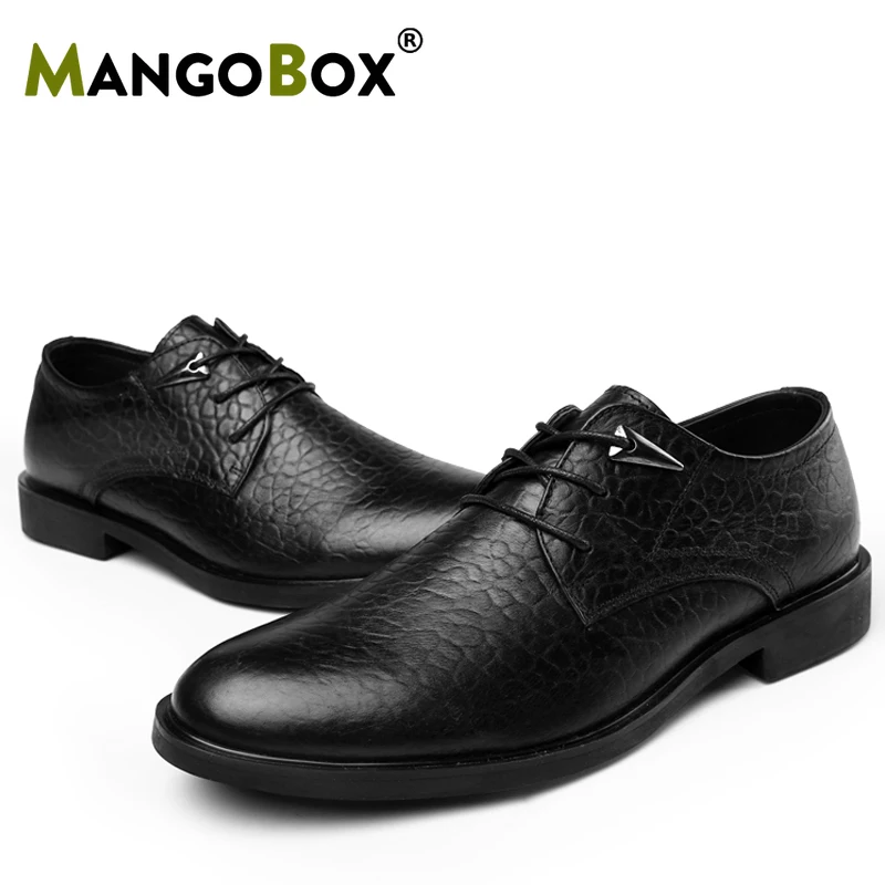 

Men Derby Shoes Big Size Height Increasing Mangobox Genuine Leather Dress Shoes Odor Resistant Soft Flexible Sole Leather Shoes