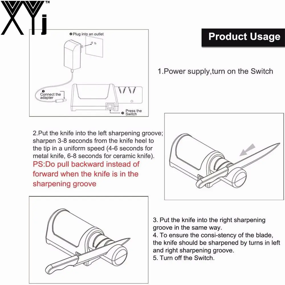 XYj точилка для кухонных ножей электрическая Алмазная и керамическая кухонная точилка для ножей 2 ступенчатая шлифовальная машина заточка керамическая вилка европейского стандарта