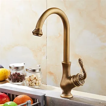 

Kitchen faucet Copper Hot and Cold Carved Sink faucet Vegetable washing basin sink mixer 360 degree rotating Antique faucet