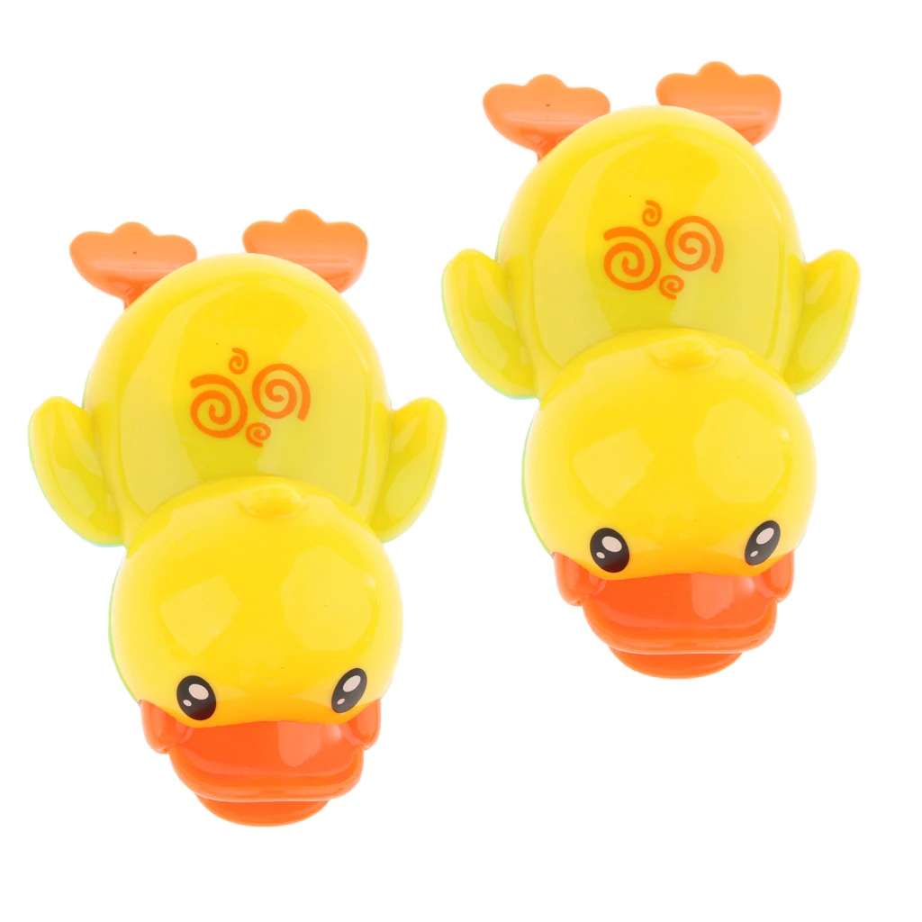 1 Pair Cute Plastic Wind Up Swimming Yellow Duck Kids Baby Bathing Time Water Toy Early Learning