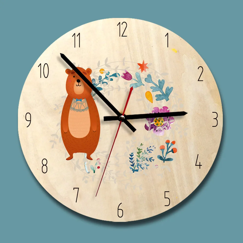 

Creative Hanging Clock Round Digital Wooden Ins Style Children Living Room Cartoon Silent Home Decor Wall Clocks