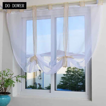 

Roman Curtains Kitchen Short Tulle up and down pulling curtains for Living room Bedroom Window Balcony Beige Ribbon curtain