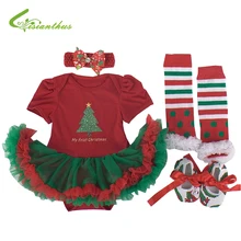 Рождественские костюмы-комбинезоны для маленьких девочек, платье+ повязка на голову+ обувь+ гетры, комплект одежды, праздничная одежда
