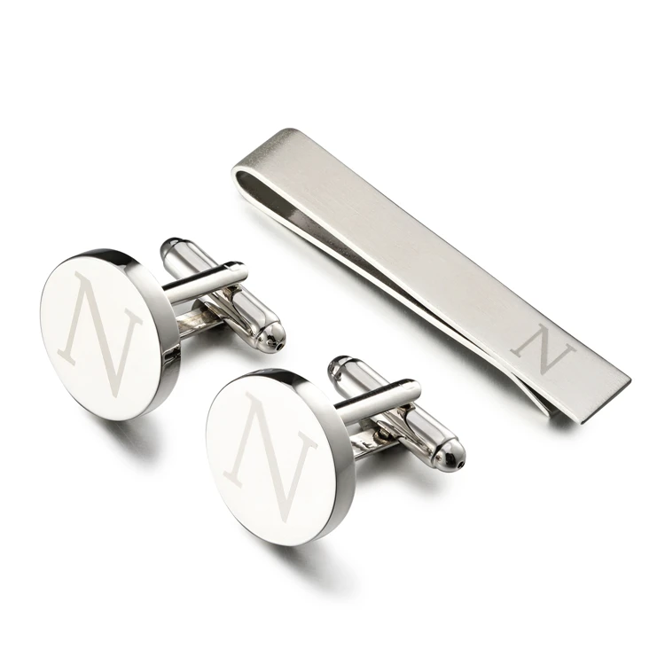 LEPTON Alphabet Cufflinks & Tie Clip Set for Men - Elegant Wedding & Business Accessory