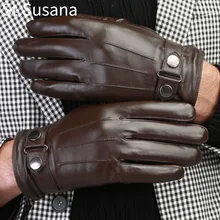 St. Susana Мужские кожаные перчатки из натуральной овечьей кожи, мужские перчатки для сенсорного экрана, осенне-зимние модные перчатки для вождения, варежки