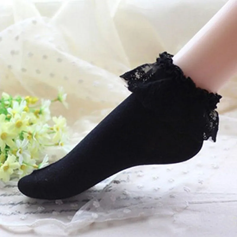 Новинка; черные модные женские носки принцессы; Милые винтажные кружевные носки с оборками и оборками; подарок; Черные новые носки