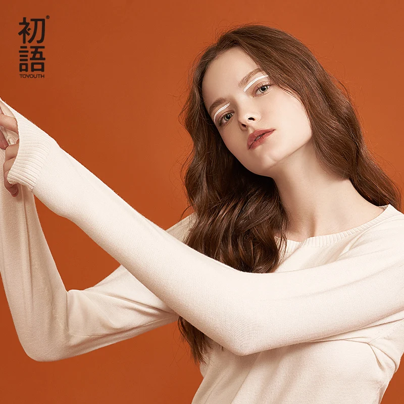 Baratos Suéteres de cuello en V sólidos de Toyouth suéter delgado de fondo para mujeres suéteres de cuello redondo Casual suéteres de primavera