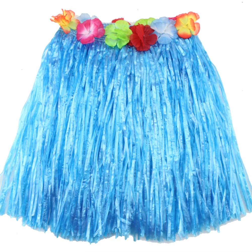 Новые милые юбки для девочек детская юбка для пляжного танца с изображением травы венок гирлянда для бюстгальтера вечерние Гавайские принадлежности 40 см - Цвет: Синий