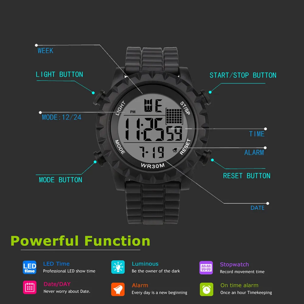 Relogio цифровые Роскошные спортивные водонепроницаемые часы Мужские Аналоговые Цифровые Военные Силиконовые армейские светодиодный часы мужские цифровые часы