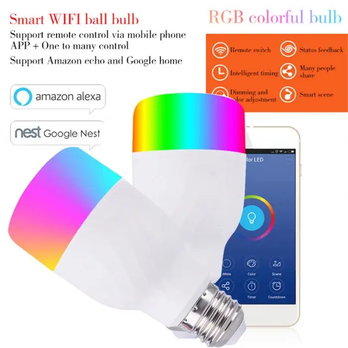 Смарт Wifi светодиодные лампы работает ночник RGB B22/E27 винт для Amazon Alexa и Google Home MF999