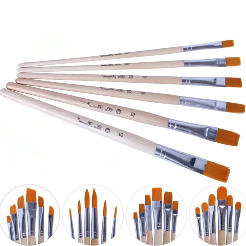 Goedkoop 6 Stks set Professionele Aquarel Penseel Nylon Haar Houten Handvat Olieverfschilderij Borstel Briefpapier Art Supplies Groothandel